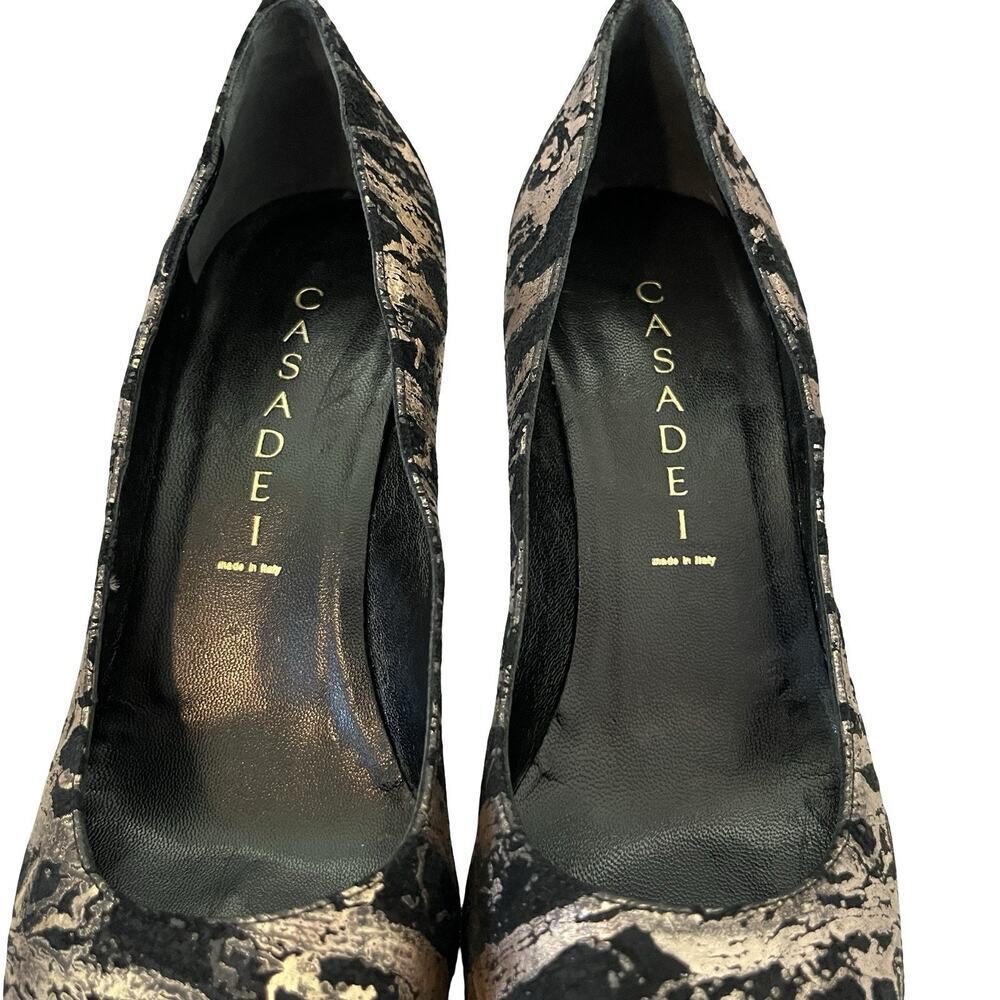 Casadei Leather High Heel Pumps Size 6.5 Gold‎ Black Evening Cocktail Italy - Picture 8 of 13